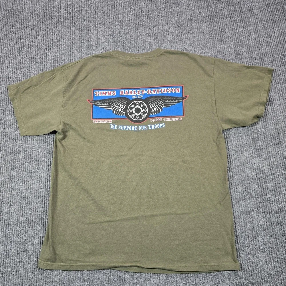 Harley-Davidson Shirt Mens XL Green Flag‎ We Support Our Troops Timms SC